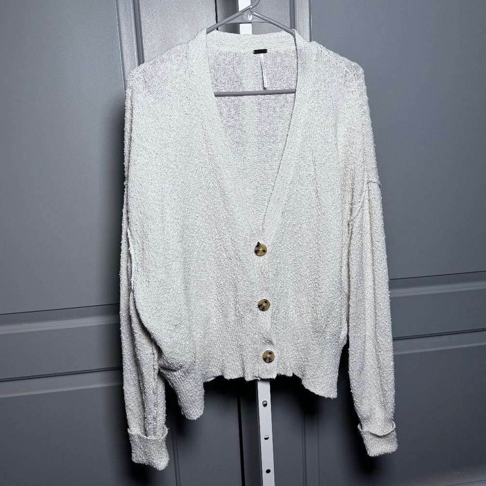 Free People Women Found My Friend Cardi Sweater Cardigan Cropped Cream Medium - Picture 2 of 4
